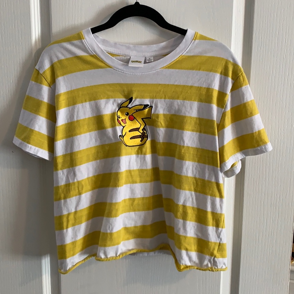 Yellow white striped pikachu crop top hot topic
